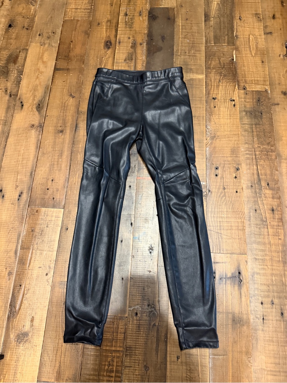 Free People Black Faux Leather Leggings with Paneled Knees
